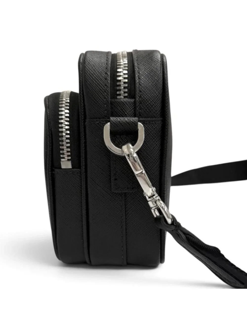 Prada Saffiano Leather Triangle Logo Shoulder Bag Black